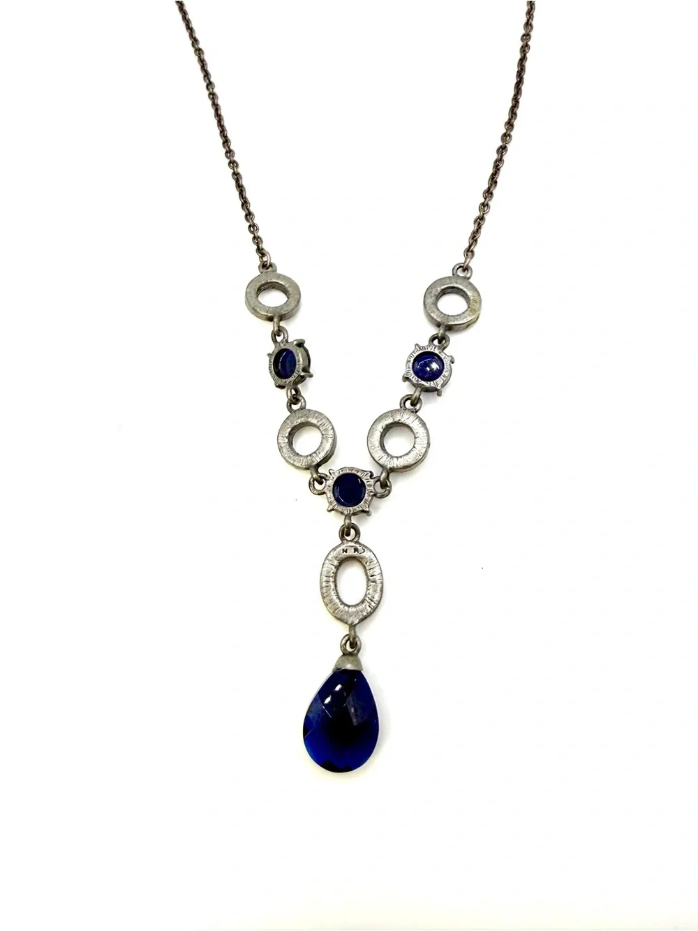 Nina Ricci for Avon Blue Crystal Teardrop Pendant Necklace 17.25”